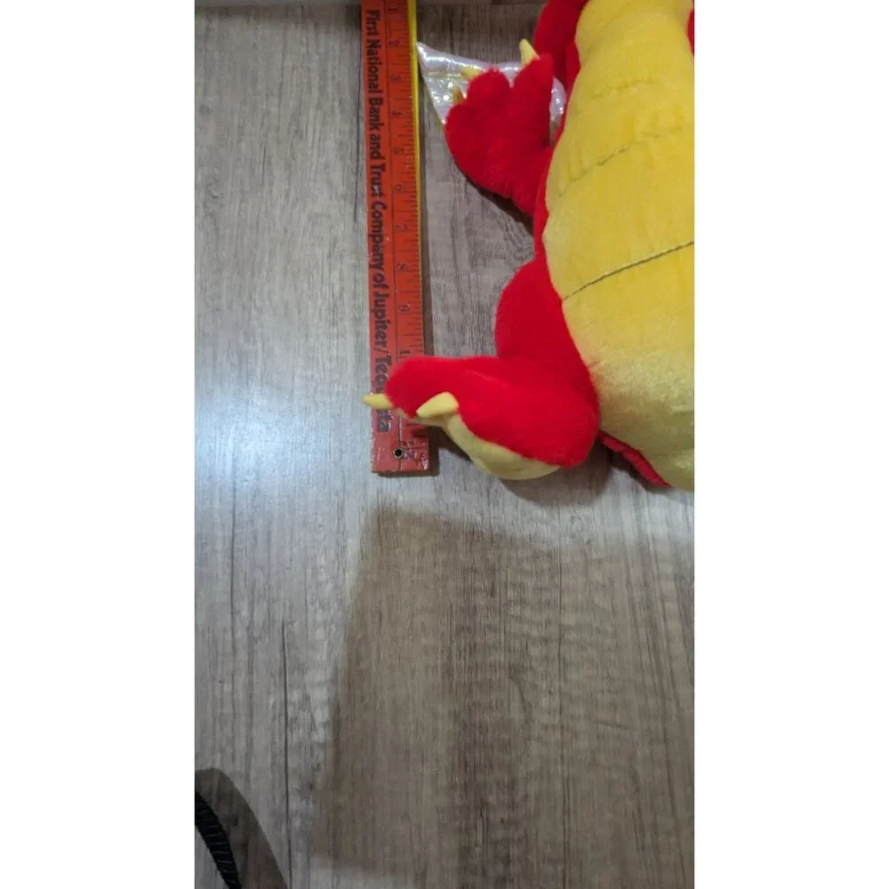 Vintage‎  Toy  Works Red Yellow Plush Dragon Toy Gold Wings 12  Stuffed Animal